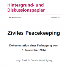 Cover des Hintergrund- und Diskussionspapiers Nr. 39: Ziviles Peacekeeping. Dokumentation Fachtagung 1.11.2014