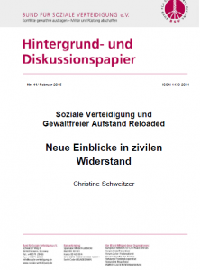 Cover des Hintergrund- und Diskussionspapiers Nr. 41: Soziale Verteidigung und Gewaltfreier Aufstand Reloaded - Neue Einblicke in Zivilen Widerstand