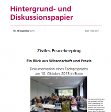 Cover des Hintergrund- und Diskussionspapiers Nr. 46: Ziviles Peacekeeping - Ein Blick aus Wissenschaft und Praxis
