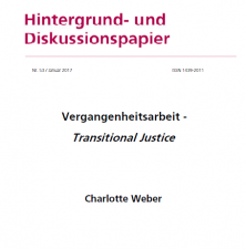 Cover des Hintergrund- und Diskussionspapiers Nr. 53: Charlotte Weber: Vergangenheitsarbeit – Transitional Justice.